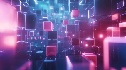 Obraz premium Cubes floating in a virtual space, luminous background