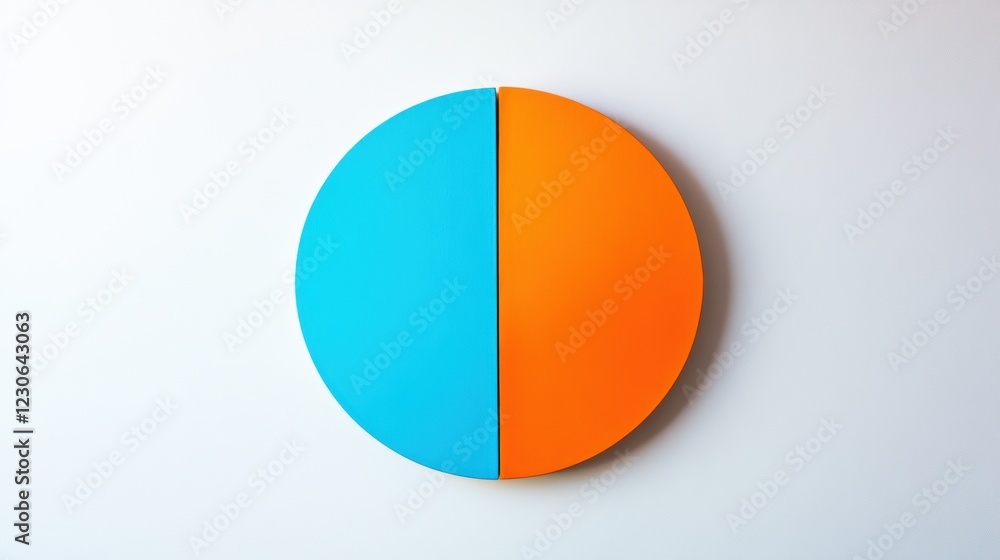 Poster Colorful circular design with blue and orange split creating a modern decorative piece in a minimalist space. Generative AI