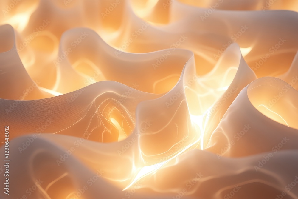 Poster abstract representation of illuminated organic forms in soft, flowing textures