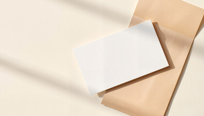 Blank white card with envelope mockupon neutral background for personal messages or invitations
