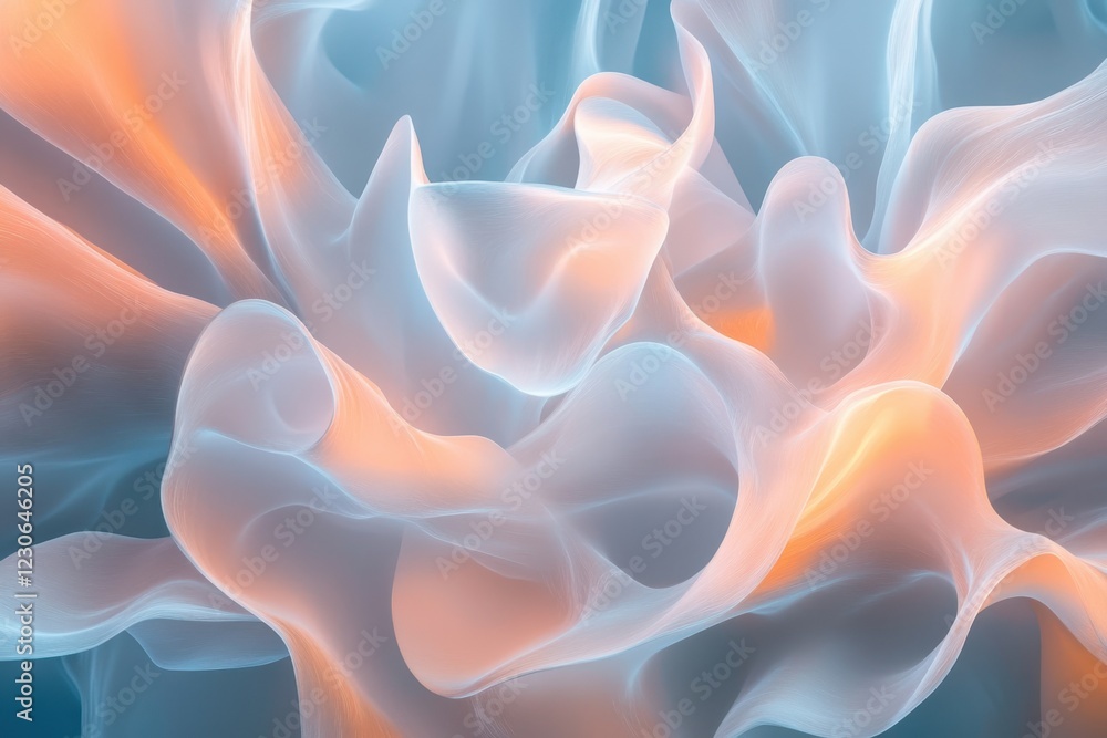 Poster Abstract representation of flowing colors resembling fluid patterns in a soft gradient
