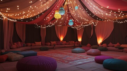 Elegant Moroccan Style Tent Decor With Soft Lighting