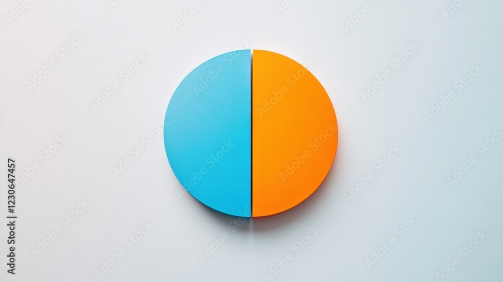 Aufkleber circular shape divided perfectly in half with one side blue and the other side orange against a ligh