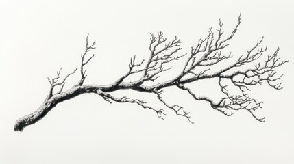 Snowy winter tree branch, isolated on white background, design element