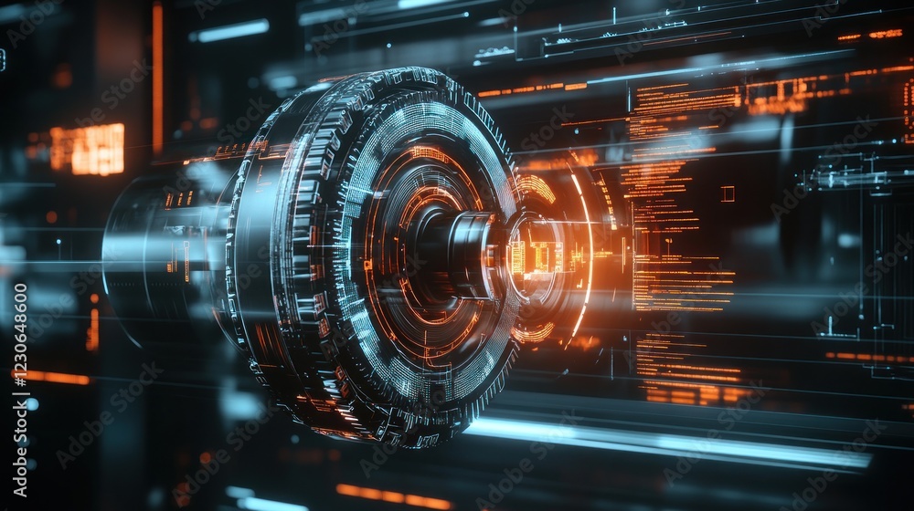 Poster Futuristic Technology Rotating Engine Core Display