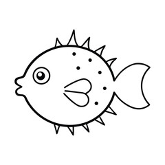 pufferfish vector illustration line art on a white background