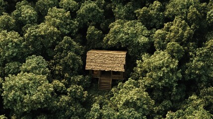 Secluded Wooden Cabin Hidden Deep Within Lush Forest