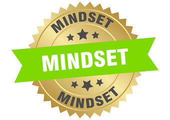 Obraz premium mindset. mindset round green and gold label isolated on transparent background
