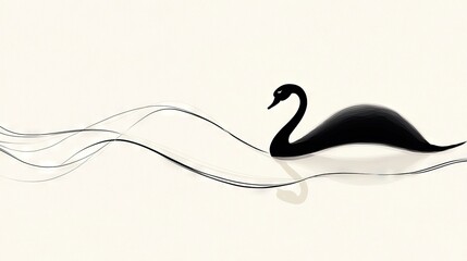 Fototapeta premium A black swan glides over a body of water with a white wave emanating from its rear
