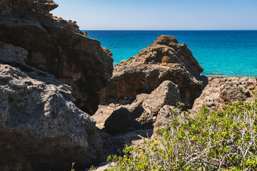 Landscape of the rocky Mediterranean coast on the Greek island of Crete