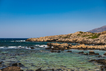 Landscape of the rocky Mediterranean coast on the Greek island of Crete
