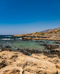 Landscape of the rocky Mediterranean coast on the Greek island of Crete
