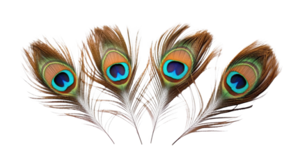 Peacock Feathers Spread Out, isolated on transparent background.
