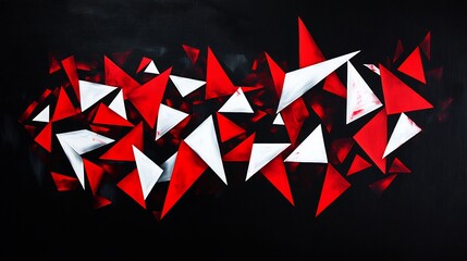 Fototapeta premium Abstract red and white triangle geometric art design background bold black style modern shapes energy