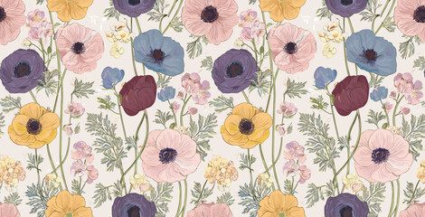 Handmade floral repeat designs blending modern geometric elements, tropical bouquets, and stylized baroque motifs.