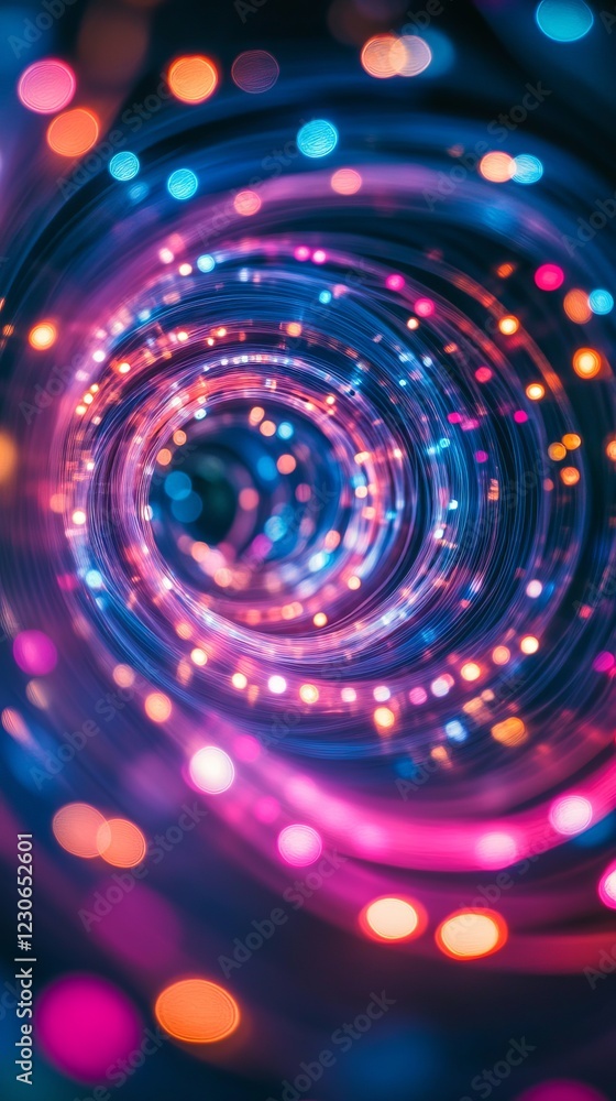 Poster colorful abstract light spiral with vibrant bokeh effect in a dynamic swirling pattern for creative 