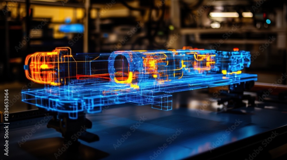Poster holographic projection of a machine part design
