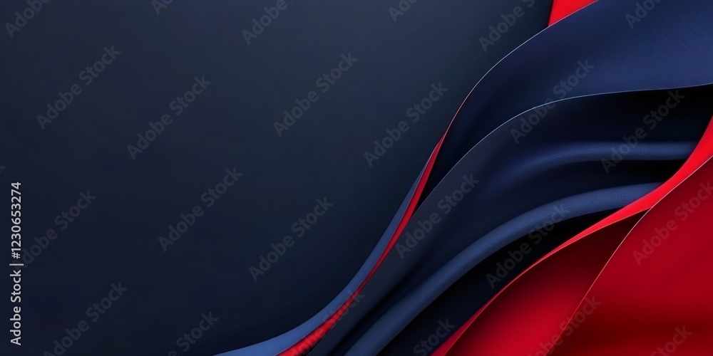 Poster abstract red and blue neon waves flowing on dark background, creating a vibrant and dynamic composit