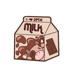 Kawaii Chocolate Milk Carton with Anime Cow – Cute Y2K Dairy Packaging Design for Digital and Print