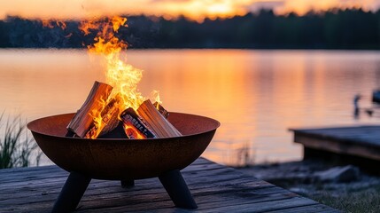 Sunset Fire Pit Lakeside Evening Glow