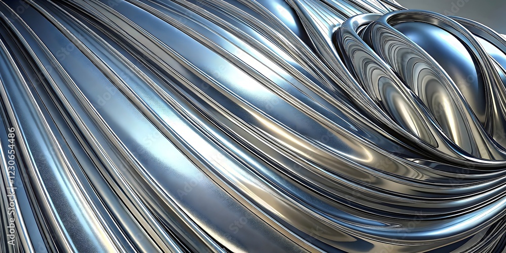 Poster elegant metallic smooth flowing curved reflections textures surfaces shiny gleaming artistry design