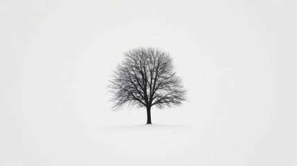 Solitary bare tree on white background.