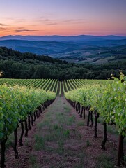 Naklejka premium Breathtaking views of the beautiful evening landscapes of the Tuscany region, vineyards and rolling hills