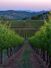 Obraz premium Breathtaking views of the beautiful evening landscapes of the Tuscany region, vineyards and rolling hills