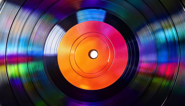 colorful vinyl record showcases vibrant center contrasting with