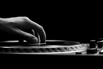 Fototapeta premium Mastering the art of mixing with a DJ turntable at night event