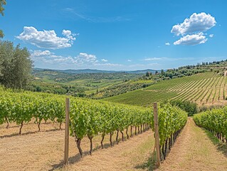 Fototapeta premium Breathtaking views of the beautiful landscapes of the Tuscany region, vineyards and rolling hills
