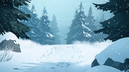 Snowy Path Through A Winter Forest Landscape