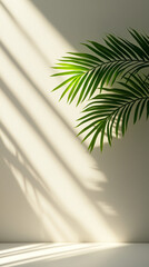 Fototapeta premium Palme steht vor mintgrüner Wand