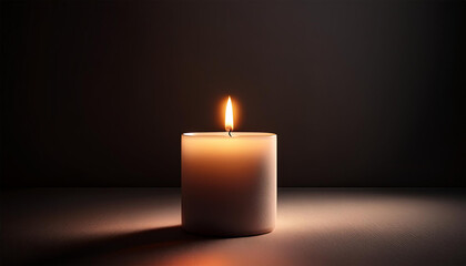 single candle glows softly in dark room its light casting gentle shadows and creating abundant copy space
