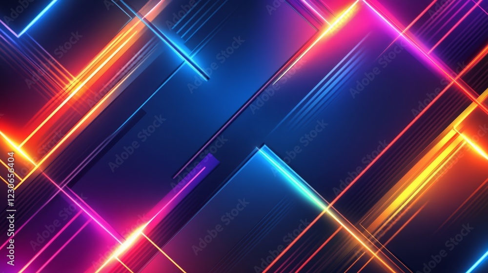 Poster dynamic abstract background featuring vibrant neon lights and geometric shapes, perfect for modern d