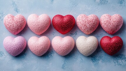 Obraz premium Colorful Heart-Shaped Candy on Blue Background for Valentine's Day Treats