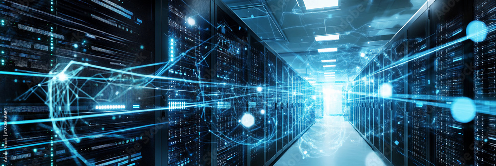 Aufkleber Advanced data center with glowing servers in action