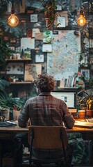 Fototapeta premium Creative Young Professional Working in Stylish Home Office Space