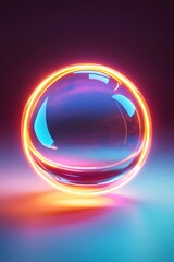 A vibrant, neon-glowing sphere with dynamic reflections set against a gradient background, showcasing futuristic digital art.