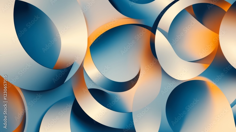 Poster blue and orange abstract design with circles and lines. the circles are of different sizes
