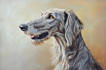 Fototapeta premium Portrait of a graceful irish wolfhound on beige background