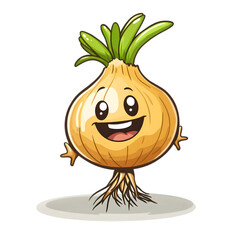 Happy Onion Cartoon Character  Farm Fresh Vegetable  Cute Food Illustration