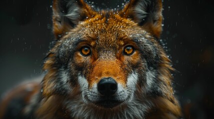 Fototapeta premium A close up of a brown and white dog with a yellow eye