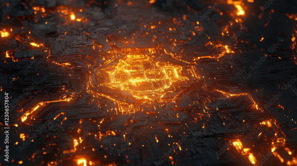 Poster glowing circuits abstract technological artwork