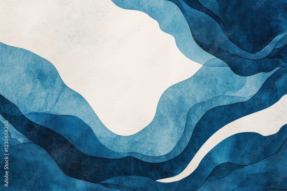 Poster a minimalist background design with abstract waves in shades of blue, creating an elegant and modern