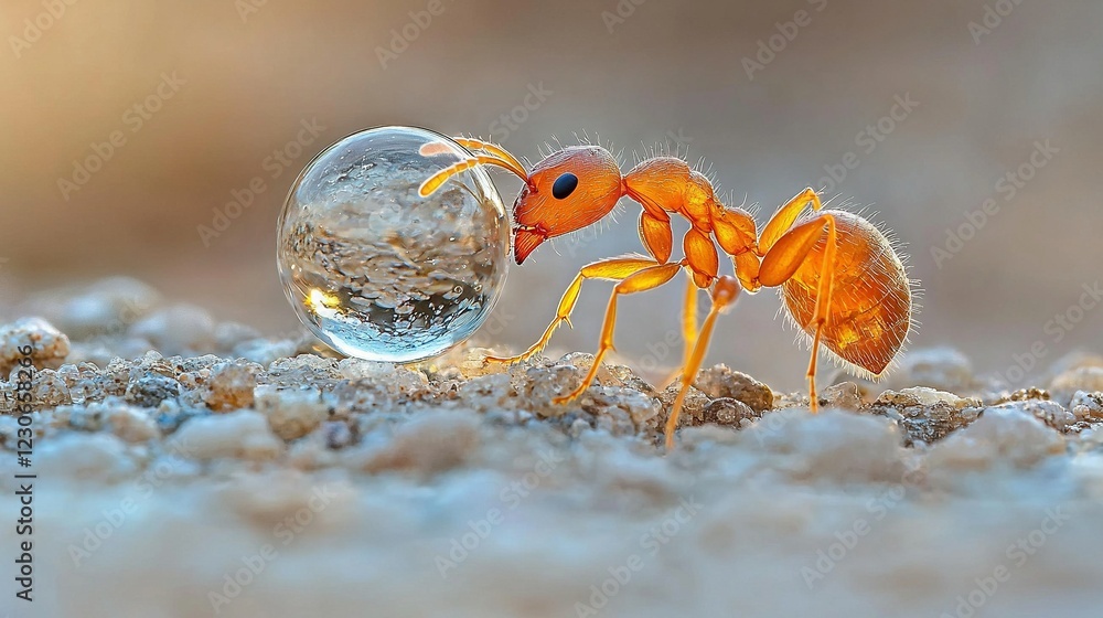 Poster a macro shot captures a tiny bug atop the earth with a transparent sphere inside its abdomen
