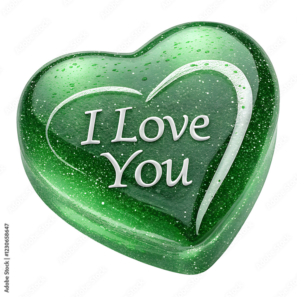 Fototapete green color velentines heart shape candy with message isolated on transparent background
