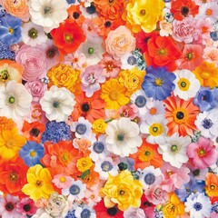 Fototapeta premium Vibrant Floral Tapestry: A Stunning Close-Up of Blossoms in Full Bloom