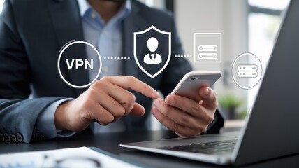 Naklejka premium Secure Online Connection: VPN and Cyber Security