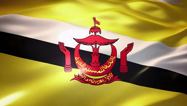 Vibrant Brunei flag waving with luxurious satin texture - Patriotic and cultural symbol